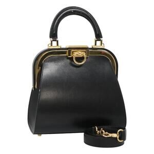 DIOR Hand Bag Leather Black Gold